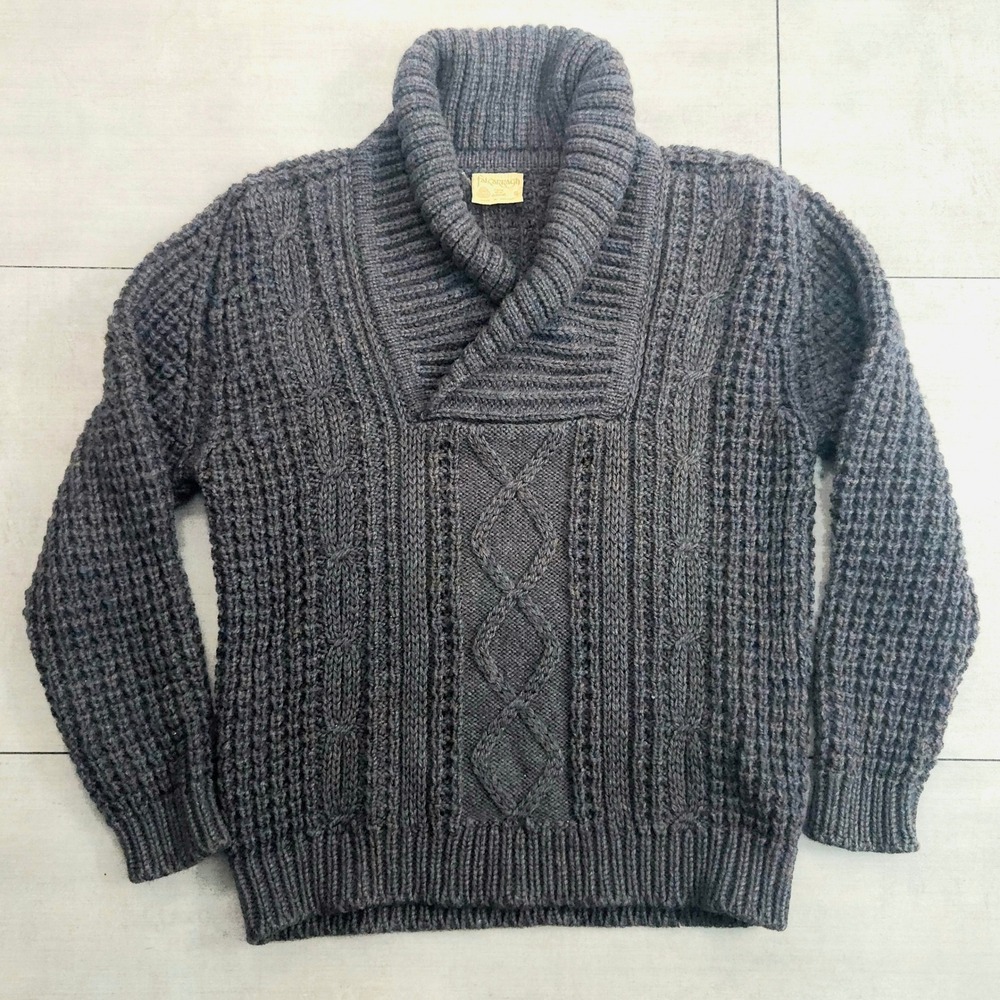 Falcarragh Pure New Wool Sweater Mens Small Made in Ireland Shawl Neck Vintage
